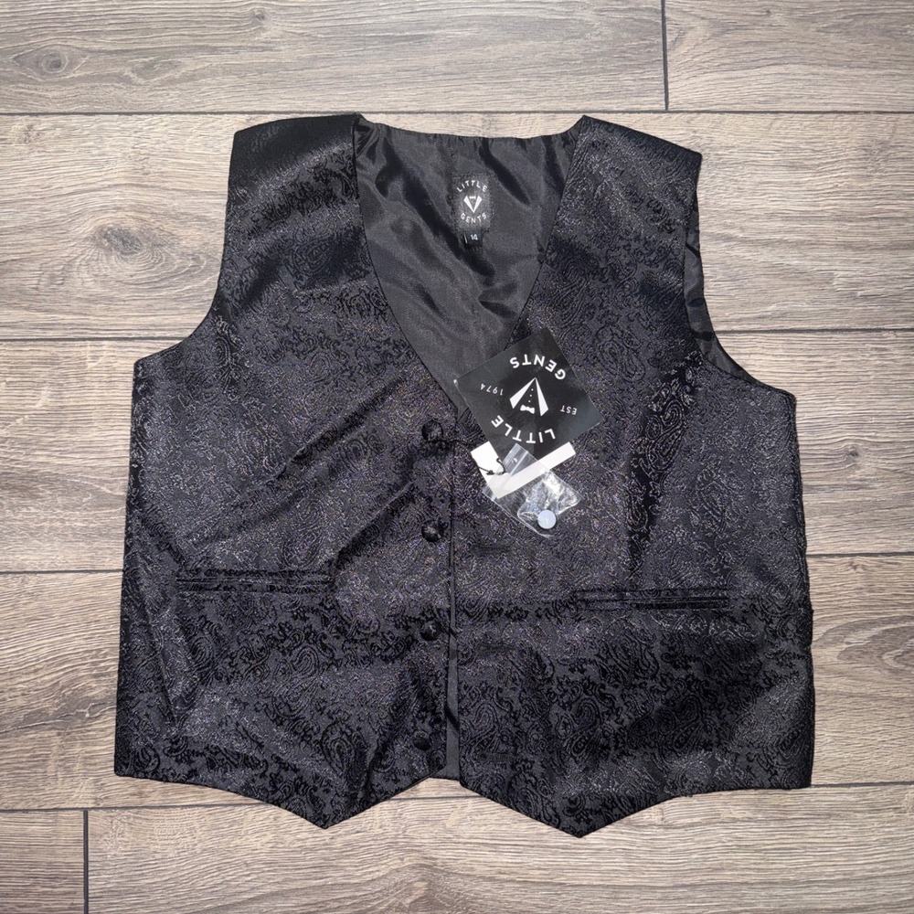 Little Gents Boys Black Paisley Formal Suit Vest Waistcoat Size 14 NWT